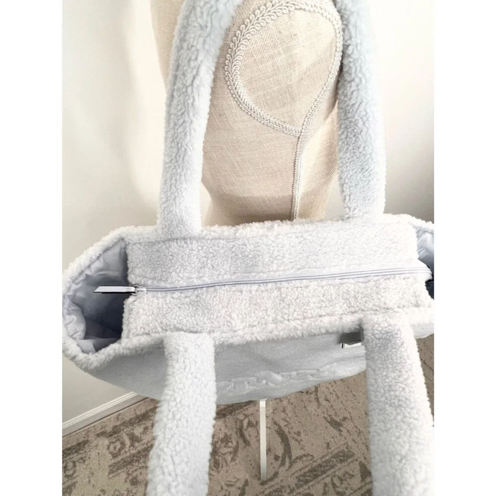 NWT Victoria’s Secret PINK Blue Sherpa Fleece Logo Weekender Tote Bag
